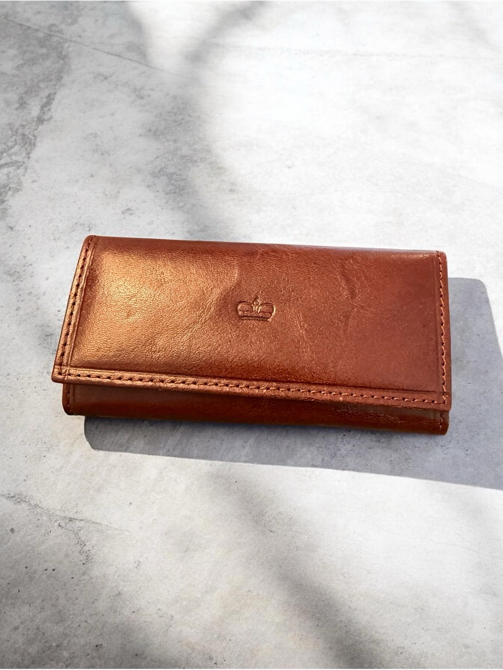 Brown Leather Wallet With Embossed Crown Logo  Made In Italy